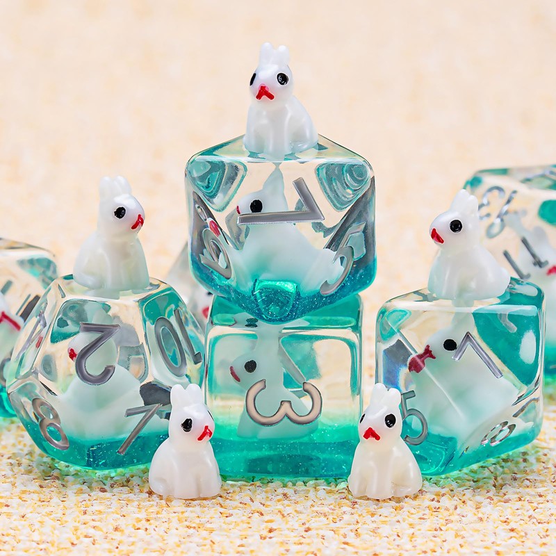 Resin Rabbit DND Dice Set, Polyhedral D&D Dice Animal Inclusion