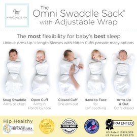 Amazing Baby Omni Transitional Swaddle, Swaddle Sleep Sack with Wrap & Arms Up Sleeves & Mitten Cuffs, Gray Stars, Small, 0-3 Months