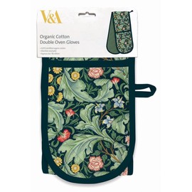 Double Oven Gloves - Organic Cotton - Artistic Leicester Wallpaper Floral Design - Stylish Kitchenware