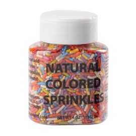 100% NATURAL RAINBOW SPRINKLES - NATURAL COLOR, DAIRY FREE, NUT FREE, GLUTEN FREE, SOY FREE, EGG FREE, KOSHER, SPRINKLES MEDLEY MIX, FOR BAKING, DECORATING, COOKIES, CUPCAKES, CAKES, TOPPING, JIMMIES, FANCY SUGAR SHAPES, 4 oz.