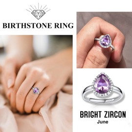 Bestyle Women's Moonstone Ring Adjustable Crystal Ring 925 Silver for Women Girls, Crystal Sterling Silver, Alexandrite