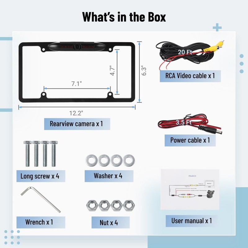 License Plate Frame Backup Camera, Night-Vision Car Rear View Camera