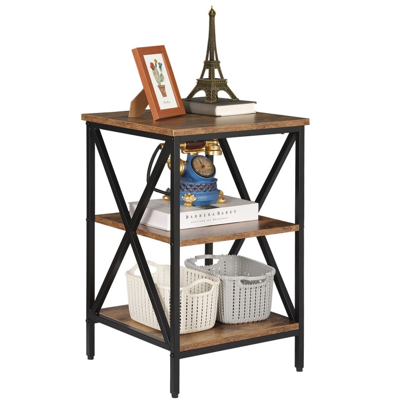 Segawe 24'' End Side Table with Storage Shelf and X-Shaped