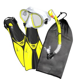 Scuba Dive Fins Mask Snorkel Set, Yellow, MLXL