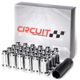 Circuit Performance 14x2.0 Chrome Closed End 6 Spline Security Acorn Lug Nuts Cone Seat Forged Steel (24 Pieces + Tool)