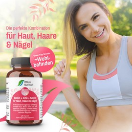 Rhein Nutrition Biotin High Dose + Zinc + Selenium Capsules - Skin Hair Nails Capsules - 120 Capsules 4 Month Supply - Hair Vitamins - Vegan Without Additives Made in Germany