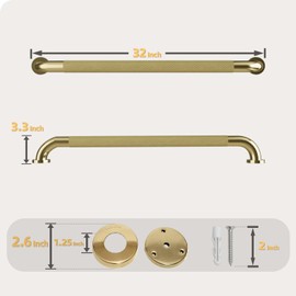 2 Pack Shower Grab Bar, Brushed Gold 32 Inch Bathroom Grab Bar Handle with Anti-Slip Knurled Grip, Stainless Steel Bath Balance Bar, 1.25" Diameter Bath Safety Bar Support for Seniors Elderly Pregnant