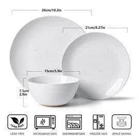 ALOFMO Ceramic Dinnerware Sets Service for 4, 12 Pieces Stoneware Plates and Bowls Sets, Dishwasher&Microwave Safe, White