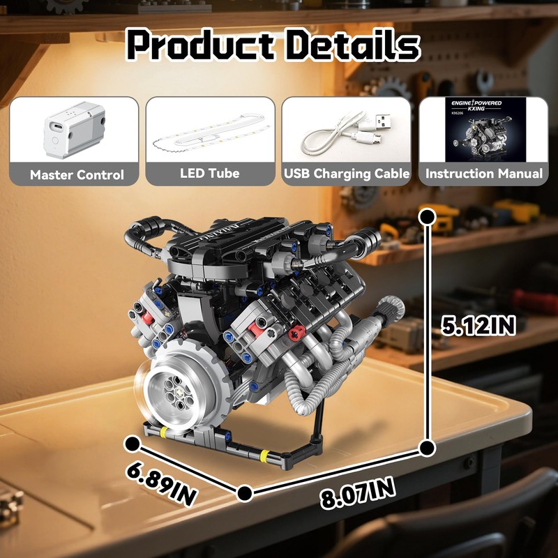 BrixVibe V8 Engine Model Kit That Works Building Sets with