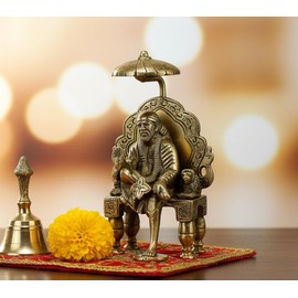 eSplanade - 6" Premium Brass Statue/Idol Shirdi Sai Baba with Chair and Chatra Showpiece/Decorative Brass Item/Home Décor/Office Decorative Items.