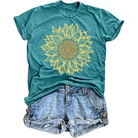 LAZYCHILD Womens Graphic Tees Sunflower Shirts Vintage Flower Graphic Tees Shirts Inspirational Tees Casual Faith Shirt Tops