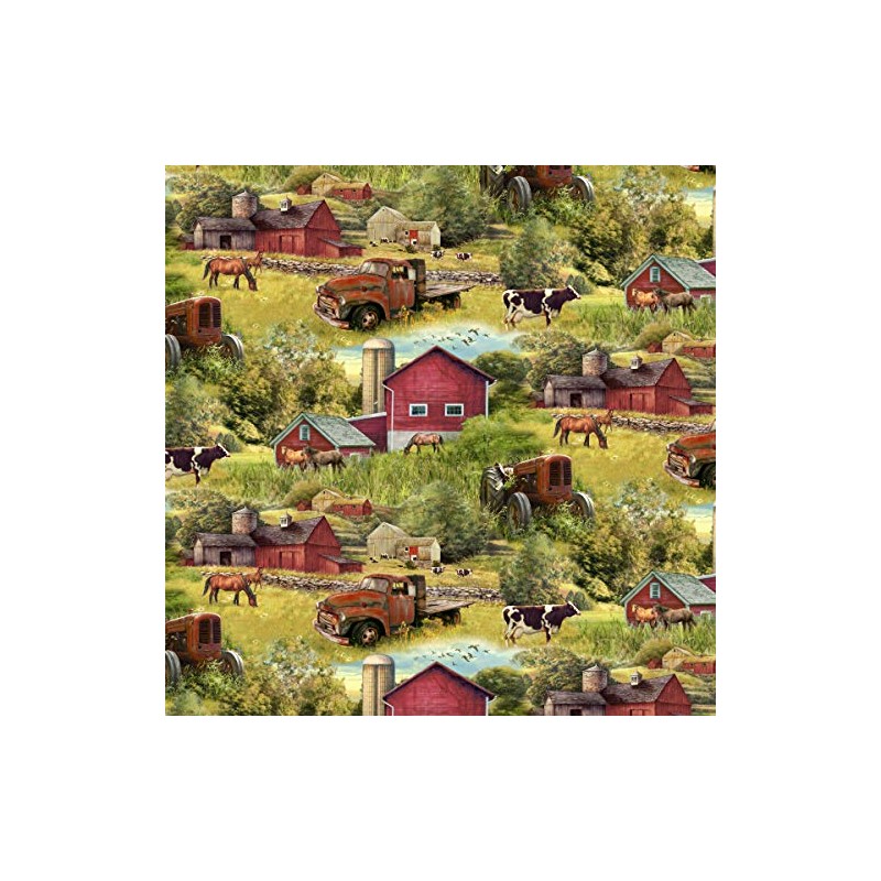 Farm Life Digital Cotton Fabric by The Yard