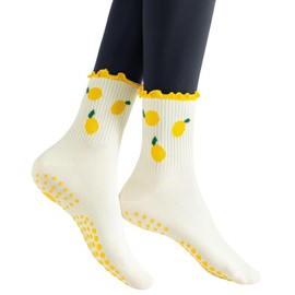 Pilates Socks with Ruffles Women and Girls Non-Slip Ruffle Yoga Socks Cotton Cute Grip Crew Stopper Socks for Ballet Barre Dance Trampoline Hospital Fitness Home, yellow, One size fits all