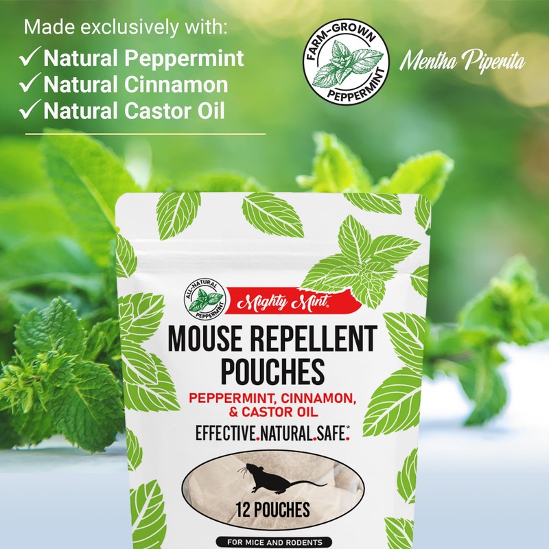 Mighty Mint Rodent Repellent Pouches – Peppermint, Castor Oil &
