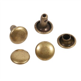 100 Set Brass Double Rivets, Antique Metal Button Studs for Leather Craft Repairing Decor 8mm x 8mm