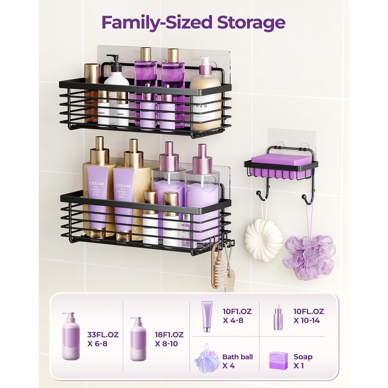 ODesign Shower Caddy 3 Pack SUS304 Stainless Steel-No Drilling-Shower Bathroom