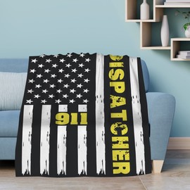 DOINBEE Black and White 911 Dispatcher Blanket Retro Gold Line American Flag Throw Blankets Dispatcher Gifts for Men Women, Black Fleece Blanket Soft Cozy Flannel Blanket for Sofa Bed 60"x50"