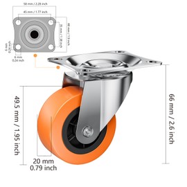 2 Inch Casters, ASHGOOB Caster Wheels/Casters Set of 16, 360° Swivel Universal Plate Caster Wheels for Storage Box/Small Furniture/Kitchen Appliances, Orange Polyurethane (PU) Castors (16 Pack)