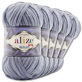 Wohnkult Alize 5 x 100 g Velluto Premium Wool, 30 Selection, Chenille Yarn, Velvet Wool, Amigurumi Blankets, Accessories, Clothing, DIY (87 | Dark Grey)