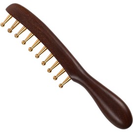 Handmade Sandalwood Scalp Massager Wide Tooth Comb with Copper Bristles Cloth Bag for Men and Women Relaxing Head Massage at Home Random Color Attractive processing