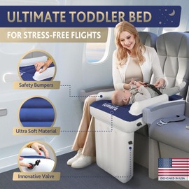 LUMARA Toddler Airplane Bed - Inflatable Airplane Bed for Toddlers, Plane Baby Seat Extender for Kids - Blow Up Air Mattress for Child Flight Sleep with Safety Belt, Innovative Valves, No Pump Needed