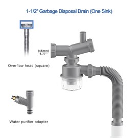 QruiLanTu Garbage Disposal Drain Kit, Kitchen Sink P-Trap Drain Kit 1 1/2, Space Saving, Visible, Clog Resistant, Odor Resistant, Easy to Clean Kitchen One Sink Drain Kit