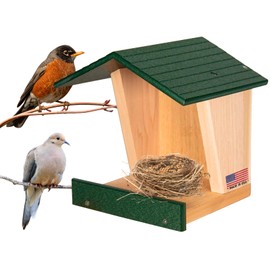 JCs Wildlife Modern Style Cedar Robin Roost with Poly Lumber Roof - Great for Robins, Phoebes, Doves and Swallows - Nesting and Roosting Platform (Green)