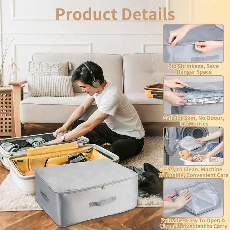 Ultra Space-Saving Self-Compressing Organiser, Large Self-Compressing Movable Organiser Bag, Grey
