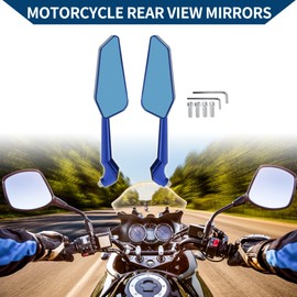 Hihaha Motorcycle Rear View Mirrors Bar End Side Mirrors Mount Adjustable Aluminum Alloy 1 Set Blue M8/M10 Prismatic Shape