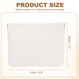 PATIKIL Small Snap Closure Pouches for Purse, 5.5"x7.1" Mini Waterproof Leather Checkered Makeup Bag Portable No Zipper Self-Closing Travel Pocket Organizer Pouch Cosmetic Bag, White
