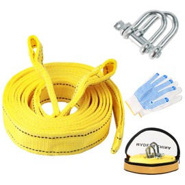 4m High Strength Tow Rope, 5 Tonnes Heavy Duty Towing Strap, Breakdown Recovery Rope, High Toughness Winch Strap, Off Road Strap with Safety Hooks Antislip Gloves Carrying Bag for Cars Vans Boats