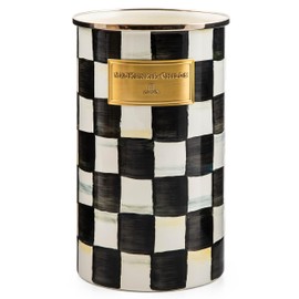 MACKENZIE-CHILDS Enamel Utensil Holder, Kitchen Utensil Holder for Countertop, Storage Caddy, Black-and-White Courtly Check