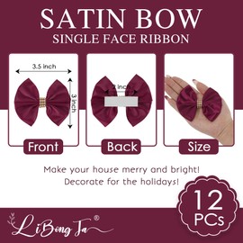 LiBongTa 3.5" Red Bows Premade Satin Ribbon Bows for Presents, Self Adhesive Bows with Rhinestone, Dark Red Valentines Bows for Gift Wrapping, Treat Bags, Decor Accessories, Party Favors-12 Counts
