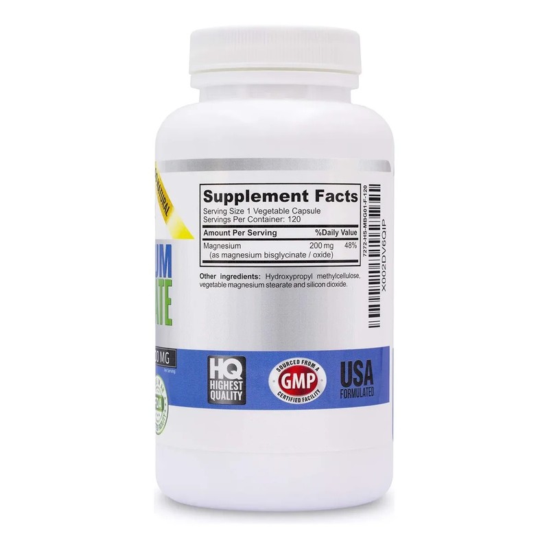 Bisglicinato De Magnesio 200 Mg 100 Quelado Máxima Absorc