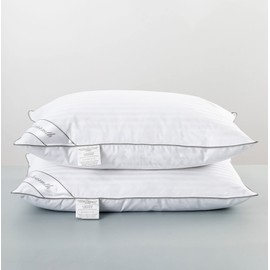 Eastwarmth Standard Goose Feather Down Pillow, 100% Soft Cotton Cover Bed Pillow for Sleeping Standard Size (20X26IN) Stripe White 1 Pack