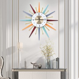 22 Inch Modern Large Colorful Wall Clock - Silent Non-Ticking, Battery Operated Sun Clock, Retro Starburst Ball Mid Century Home Decor