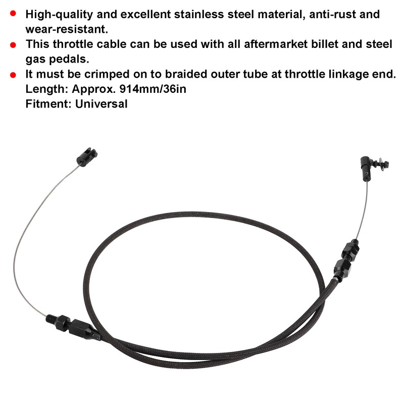 914mm/36in Stainless Steel Throttle Cable Replacement with Wrench AF42‑1101BLK Universal