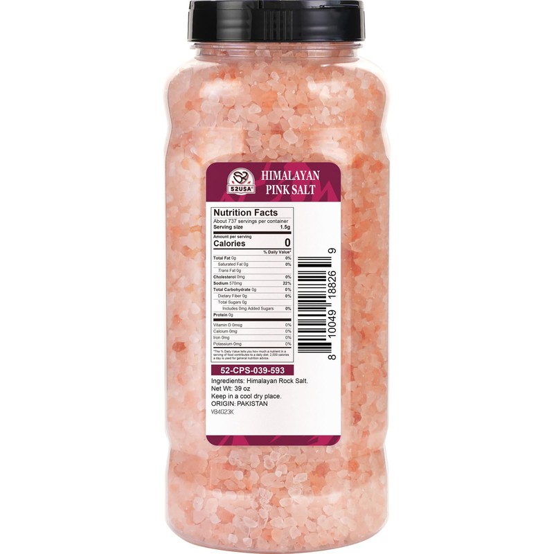 52USA Himalayan Pink Salt, Coarse Grain, 39 oz (2.4 LB),