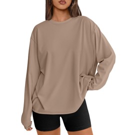 Trendy Queen Womens Oversized Long Sleeve T Shirts 2025 Basic Crewneck Tee Fall Tops Casual Workout Y2K Clothes Khaki 2XS