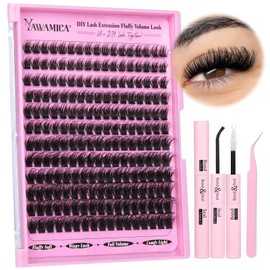 Fluffy Lashes Clusters Kit Wispy Individual Lashes 100D Volume Cluster Eyelash Extensions Kit 10-16mm D Curl Lash Extension Kit with Bond and Seal and Lash Tweezers DIY Eyelash Kit by Yawamica