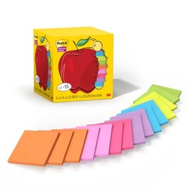 Post-it - Notas superadhesivas, colores brillantes surtidos, 3 x 3 pulgadas, 15 almohadillas para orejas por paquete, 45 hojas/bloque, 2 unidades de poder pegado, reciclable, paquete de manzana