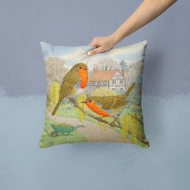 Caroline's Treasures ASAD0684PW1414 European Robin by Sarah Adams Fabric Decorative Pillow Machine Washable, Indoor Outdoor Decorative Pillow for Couch, Bed or Patio, 14Hx14W