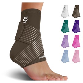 Sleeve Stars Ankle Brace for Sprained Ankle, Plantar Fasciitis Relief Ankle Support for Women & Men, Ankle Compression Sleeve w/Strap, Achilles Tendonitis Brace, Foot Brace Wrap (Single/Dark Brown)