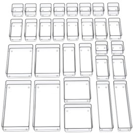 SMARTAKE 30-Piece Drawer Organizer with Non-Slip Silicone Pads, 7-Size Desk Drawer Organizer Trays Storage Tray for Makeup, Jewelries, Utensils in Bedroom Dresser, Office and Kitchen (Clear)