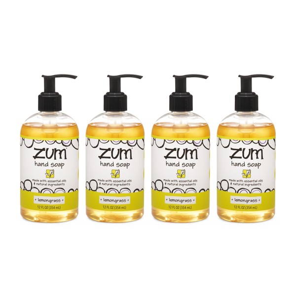 Zum Indigo Wild Hand Soap - Natural Liquid Hand Soap - Perfect Bathroom & Kitchen Hand Soap - Lemongrass Scent - 12 oz (4 Pack)