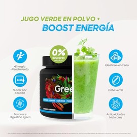 GreenPulse Performance Morning Boost  Jugo Verde en Polvo sin azcar con Guaran y Caf Verde  Antioxidantes  Fibra y Probiticos  Sabor Frutos Rojos  30 