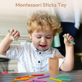 Woodtoe Wooden Montessori Sticks Toys for Kids, 7 Colors Toddler Learning Toys for 1-3 Year Old, Natural Wood Educational Sorting Toy, Sensory Toys Travel Game Birthday for Boys Girls Aged 1+