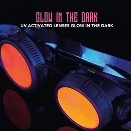 Steampunk Victorian Style Goggles with Compass Design, UV Glow in The Dark Neon Pink Rave Diffraction Glasses Prism Lenses