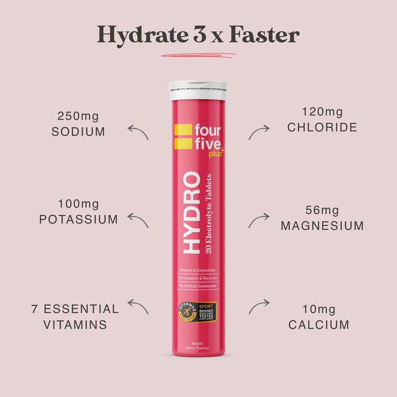 fourfive Hydration Tablets (Berry) Low Calorie Vitamin Electrolytes, Vegan, Magnesium