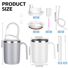 2 Pack Adult Sippy Cup for Elderly Spill Proof 15 oz Stainless Steel Sippy Cup with Lids and Straws for Patient Disabled Drink Water Milk Soup